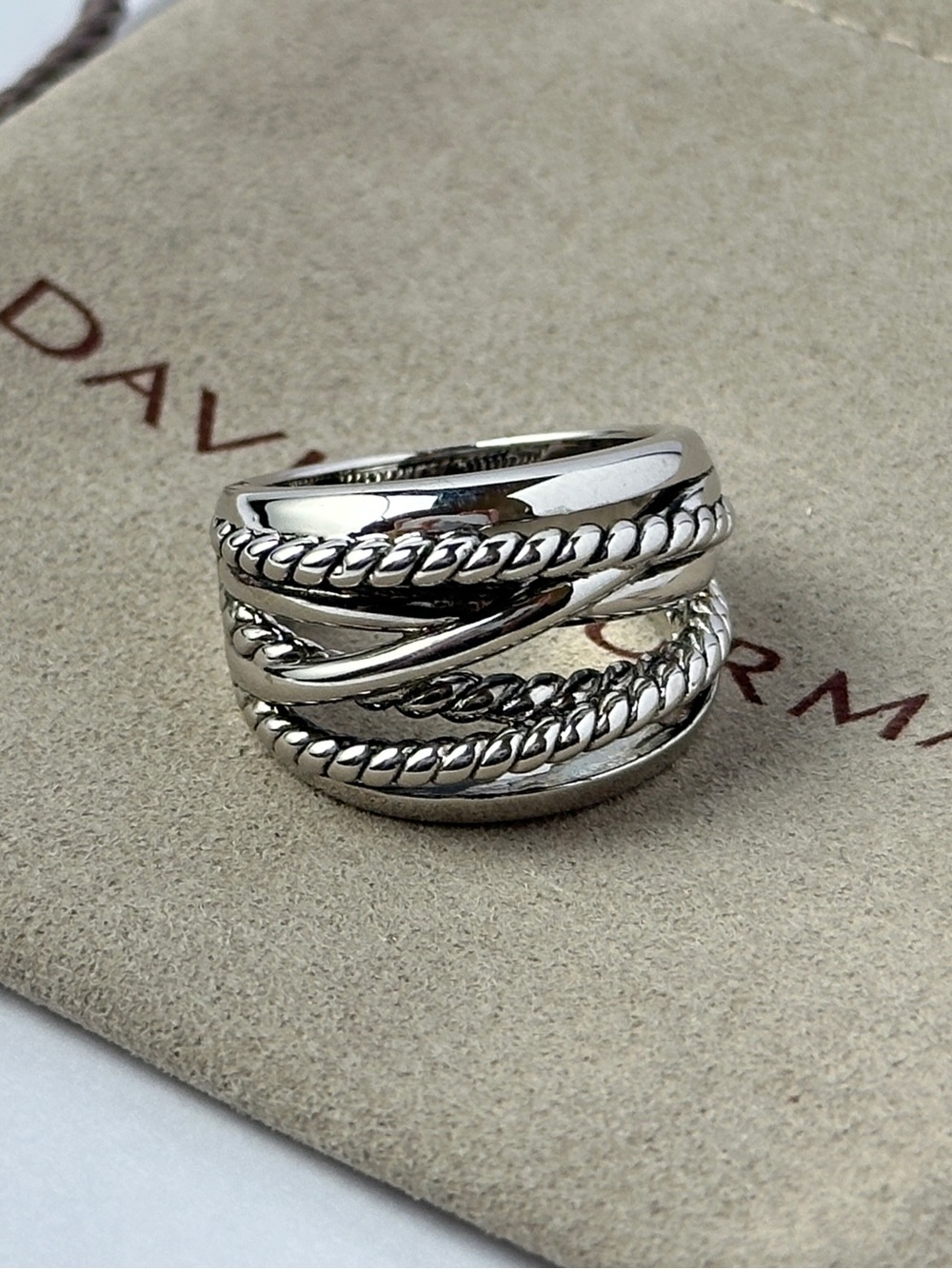 David Yurman Sterling Silver Wide Crossover Ring Size 8